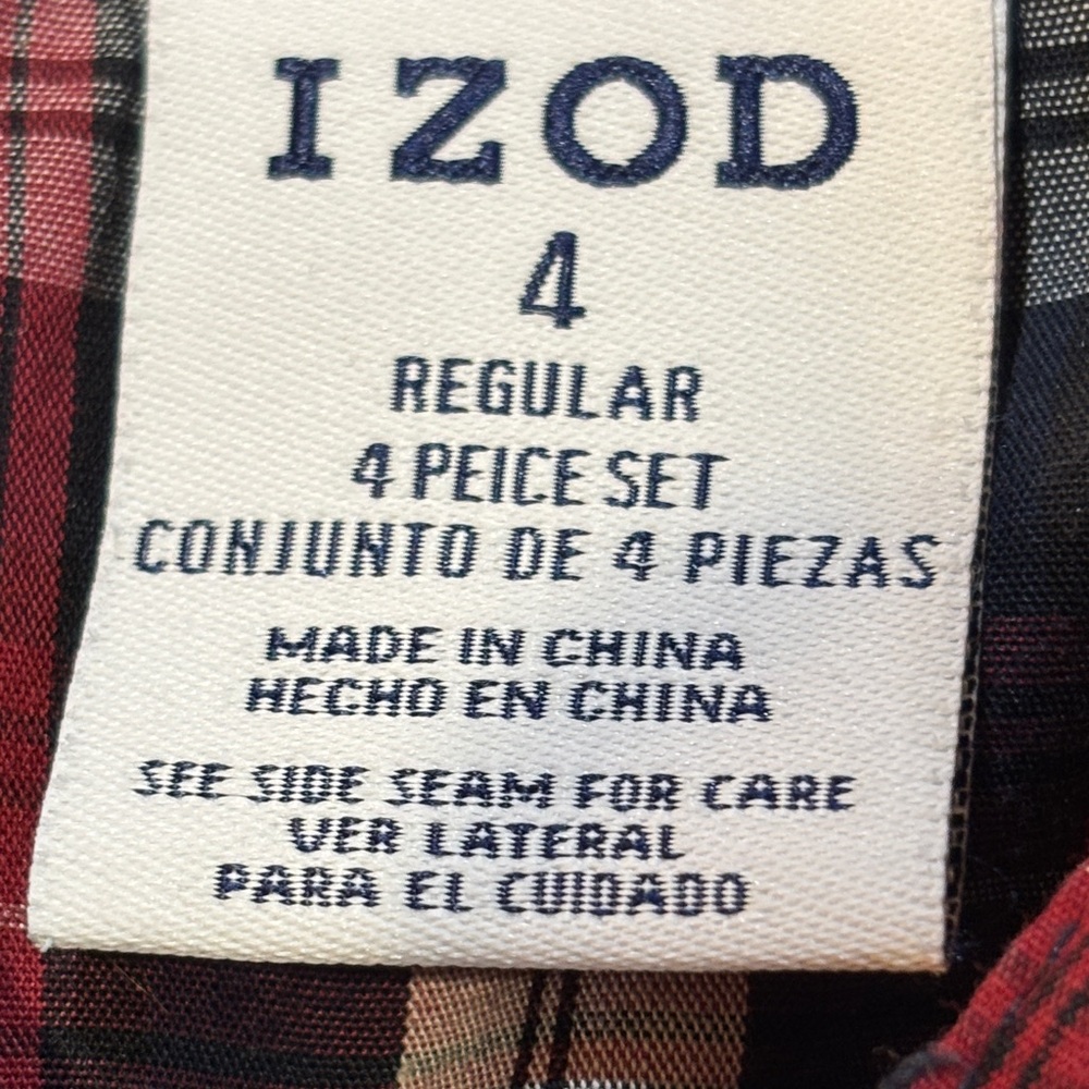 IZOD Plaid Button Down Shirt Red Blue White Boys 4T Classic Preppy EUC - Picture 2 of 4